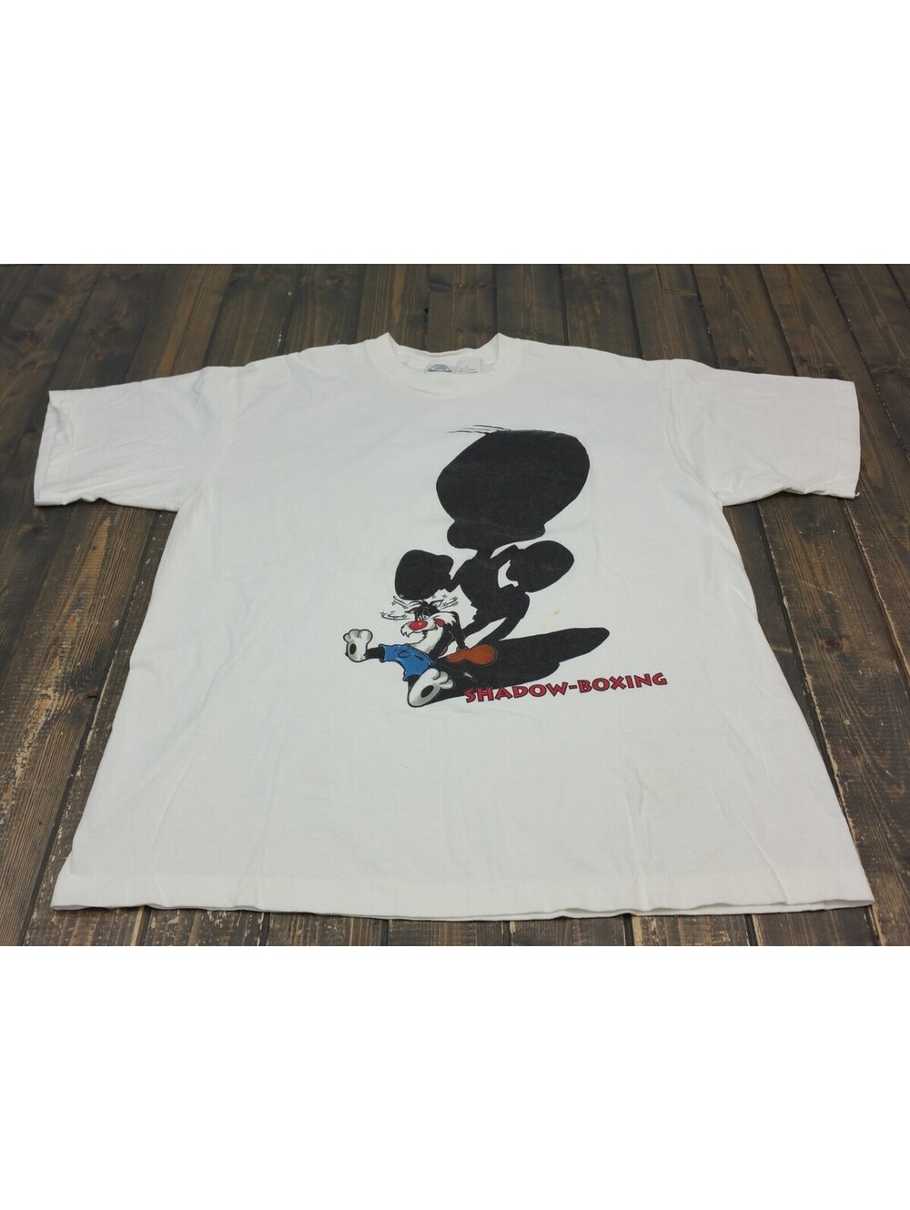 Vintage Looney Tunes Tweety Bird Shadow Boxing Sylvester Cat White Shirt Size XL